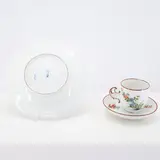 Meissen, Tasse mit Untertasse und Teller mit Ch'i-lin-Tiger-Dekor, Porzellan, polychrom staffiert, brauner Randstreifen.