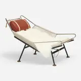 Hans J. Wegner, Early Flag Halyard lounge chair, c. 1950, enameled steel, chrome-plated steel, flagline, leather, stained beech
