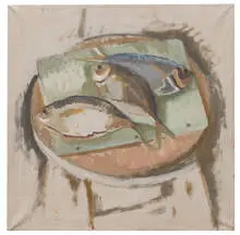 Jane Wilson, Three Butterfish on a Stool, 1980, Oil on canvas