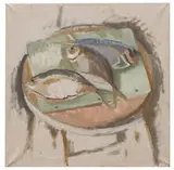 Jane Wilson, Three Butterfish on a Stool, 1980, Oil on canvas