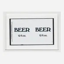 Maryam Jafri, Beer, 2015, flattened aluminum beer can in artist's frame