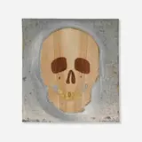 Robert Elfgen, Totenkopf, 2005, veneer and gold leaf on aluminium