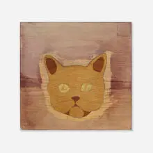 Robert Elfgen, Katze: König, 2005, veneer, gold leaf and watercolor on panel