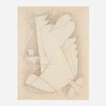 Man Ray, Untitled (Figure with Plane and Sphere), 1945, graphite and colored pencil on paper