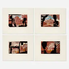 Michael J. Byron, Four Scenes, 1989, aquatint in colors with photo-etching and drypoint