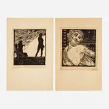 Wharton Esherick, The Great City; The Headsman (two works from the Song of the Broad-Axe suite), 1924, woodcut on rice paper