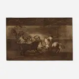 Francisco Goya, Varilarguero y chulos haciendo el quite a un torero cogido (from the La Tauromaquia series), etching, burnished aquatint, drypoint and burin on Arches