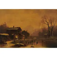 Anton Doll, Winter Village Scene with Children Ice Skating