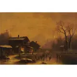Anton Doll, Winter Village Scene with Children Ice Skating