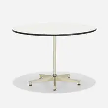 Charles and Ray Eames, 650 dining table, 1955, laminate, enameled aluminum, enameled steel, aluminum, rubber