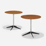 tray tables, pair by George Nelson & Associates, c. 1955, walnut plywood, chrome-plated steel, enameled steel, sold Feb 2020