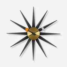 Spike wall clock, model 2202E by George Nelson & Associates, 1952-53, lacquered wood, brass, enameled aluminum, sold Feb 2020