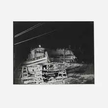 The Cavalier, Locomotive J-606, Ghost Train, Passing the Colonna Shipyards, Norfolk, Virginia by O. Winston Link, gelatin silver contact print, sold Jan 2020