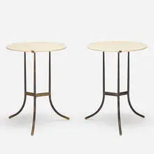 occasional tables, pair by Cedric Hartman, c. 1970, marble, brass, sold Jan 2020
