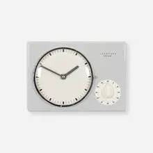 Max Bill, wall clock and timer, c. 1954, glazed porcelain, glass, aluminum, enameled aluminum