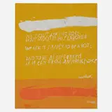 we don't ask the rose (from Words of Ugo Betti) by Corita Kent, 1965, screenprint in colors on 3M art fabric, sold Jan 2020