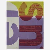perhaps that is His purpose (from Words of Ugo Betti) by Corita Kent, 1965, screenprint in colors on 3M art fabric, sold Jan 2020