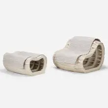 Mar Silver, lounge chair and ottoman, c. 2015, whitewashed wood, hand-woven cotton