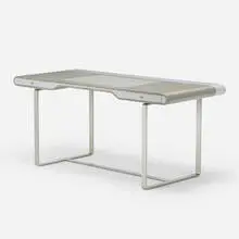 Aymeric Lefort, Little Shanghai desk, 2006, enameled steel, lacquered wood, stained zebrano wood, leather