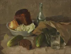 Vladimir Eremenko, Untitled, 1922-1988) The Village Food oil on canvas 35 x 45cm