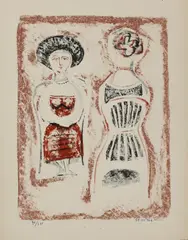 Untitled by Massimo Campigli, unframed; 'Les Jumelles' lithograph, sold Jan 2021