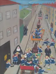 Marie Parmeter, Untitled, framed; and five further scenes of nuns and convent girls oil on canvas 41 x 51cm