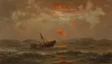 William A. Coulter, A Shipwreck at Sunset in the Open Water