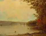 Norton Bush, A Busy River View with a Town Beyond