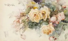 Franz Bischoff, Yellow and Pink Roses, watercolor on paper