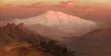 Arthur William Best, Mt. Shasta with an Indian Camp on a Ridge Below