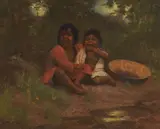 Alice Coutts, Two Little Indian Girls with a Basket of Berries, oil on panel