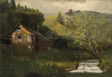 Thaddeus Welch, The Marin Coastline, 1897; A Cabin by a Creek (a pair), first oil on canvas laid down; second oil on board laid down