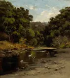 Annie Harmon, A Tranquil River with Ducks, oil on canvas board