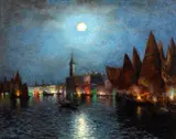 Richard Dey de Ribcowsky, Venice under a Moonlit Sky, oil on canvas