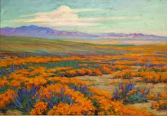 Flowers in Bloom, Mojave Desert, California by Arthur Merton Hazard, oil on board, offered Dec 2005