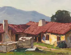 Adobe by Hanson Puthuff, 1958, oil on masonite, sold Dec 2005