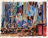 Stanley Wood, Backstage at the San Francisco Opera, pencil and watercolor on paper