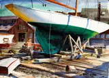 William Hanley, Boatyard, Newport Beach, watercolor on paper