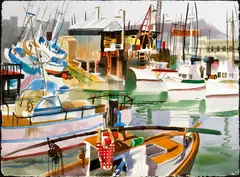Fisherman's Wharf, San Francisco by Ken Potter, watercolor on paper, sold Dec 2005