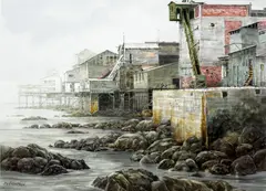 Gerald Brommer, Cannery Row, Silvery Morning, watercolor on paper