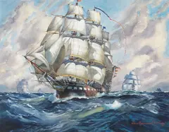 Arthur Beaumont, Stunsails, U.S.S. Essex-Frigate (1799), 1974, watercolor on paper
