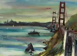 Tino Pontrelli, The Golden Gate Bridge (View Point), watercolor on paper