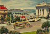 Frank J. Serratoni, A San Francisco Cable Car with Alcatraz and Angel Island in the background, watercolor on paper
