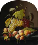 Severin Roesen and Studio, A Still Life with Grapes, Peaches and other Fruit on a Ledge, oil on canvas