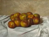 Apples on a White Drape by Carducius Plantagenet Ream, oil on canvas, offered Aug 2005