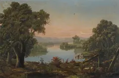 Albert Leighton Rawson, A River Landscape with a Skiff in the Foreground, oil on canvas