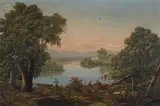 Albert Leighton Rawson, A River Landscape with a Skiff in the Foreground, oil on canvas