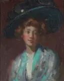 A Portrait of a Woman in a Blue Hat by Mary Louise Fairchild MacMonnies, 1909, oil on panel, sold Aug 2005