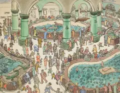 Ethel Spears, New York Aquarium, pencil and watercolor on paper