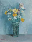 David Burliuk, Daisies and Other Flowers in a Glass Vase